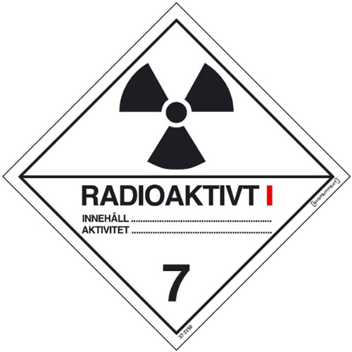 Skylt ADR<br />radioaktiva ämnen nr 7A självhäftande