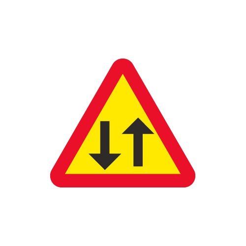 Vägmärke varning för mötande trafik