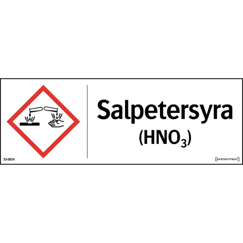 Skylt CLP<br />salpetersyra (HNO3)