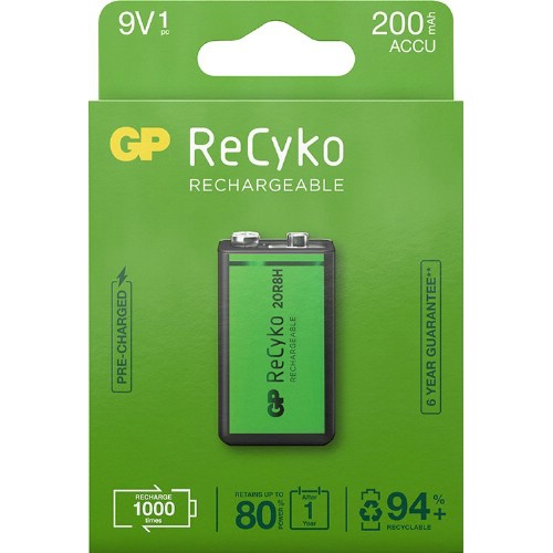 Uppladdningsbara batterier GP NiMH ReCyko 9 V